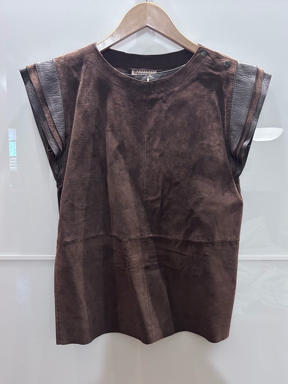 Battah International Brown Suede and Leather Trim Sleeveless Camisole